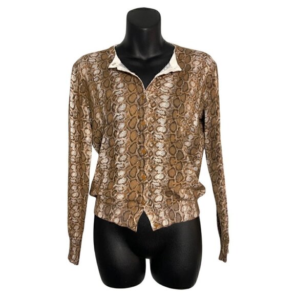 Ava Paige Tan Snakeskin Animal Print Knit Cardigan Sweater Size Small - Picture 4 of 9